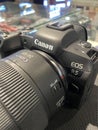 Bangkok, Thailand, Oct. 14, 2020, Camera Shop, Show Close-up Camera Canon Mirrorless Full Frame eos R5 with Lens 24-105