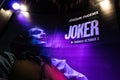 Bangkok, Thailand - Oct 1, 2019: Joker movie backdrop poster with spotlights showing in movie theatre