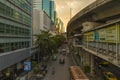 Street traffic at Intersection of Silom Road and Rama IV Road with Thai-Japanese Friendship Bridge in Bangkok, Thailand