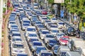 Traffic jam at Chong Nonsi. Bangkok`s traffic is usually busy during the rush hour Royalty Free Stock Photo