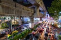 Traffic jam at SIAM CENTER of Bangkok city night time Royalty Free Stock Photo