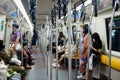 BANGKOK THAILAND - OCTOBER 01, 2021: At BTS Skytrain . The Bangkok Mass Transit System, people passengers in rush hour,