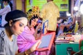 Bangkok, Thailand - October 2, 2019 : Chinese opera actor self makeup on behind stage