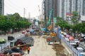 Bangkok,Thailand,October 11, 2019:Engineers and Construction workers work tunnel on road for the car could run through at Bangkok Royalty Free Stock Photo