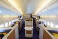 Bangkok, Thailand - October 14, 2017 : In flight of Thai Airways Boeing 747-400 in first classvr.74N cabin with passengers on b