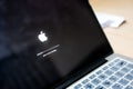 Bangkok, Thailand - October 8, 2023: iOS firmware update process on the screen at the Apple MacBook