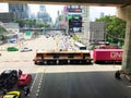 Bangkok, Thailand - October 7 2018: Many cars waiting for the train to pass Asoke-dindaeng road intersection.