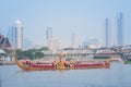 Bangkok, Thailand - October 10, 2019: Royal Barge Anantanakkharat, with 7-headed Thai Fairly Tale Serpent, proceeds down the Chao Royalty Free Stock Photo