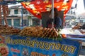 Bangkok, Thailand, October 30, 2018: Street food sell, pork sausages, typical Thai food Royalty Free Stock Photo