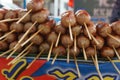 Bangkok, Thailand, October 30, 2018: Street food sell, pork sausages, typical Thai food Royalty Free Stock Photo