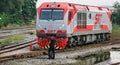 Train mechanic operates a switch