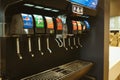 BANGKOK THAILAND - September 13, 2018: beverage soda fountain system machine at KFC restaurant in Bangkok , selective focus Royalty Free Stock Photo