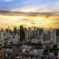 Cityscape of Bangkok skyline with sunset sky background, Bangkok city is mode