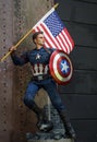 Close up shot of Captain America Civil War superheros figure in action with America Flag at dezign66 studio in bangkok Thailand Royalty Free Stock Photo