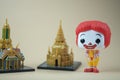 Bangkok, Thailand - September 22, 2021 : Cute figurine of Ronald McDonald`s with Wai pose. Thailand Exclusive