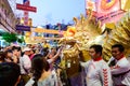 Bangkok, Thailand - September 29, 2019 : Golden dragon show on vegetarian festival at Yaowarat Street Royalty Free Stock Photo