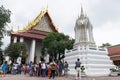 BANGKOK THAILAND SEPTEMBER 25,2016 : A guide explan about history of Wat Pho to tourists in front of Wat Pho in Bangkok Royalty Free Stock Photo