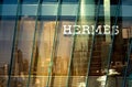 BANGKOK, THAILAND - SEPTEMBER 11, 2018: Hermes logo through a window building at IconSiam department store, high-end shopping mall