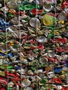 Bangkok, Thailand - September 20, 2018 : pile of old aluminum beverage cans prepare for recycle