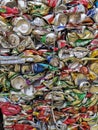 Bangkok, Thailand - September 20, 2018 : pile of old aluminum beverage cans prepare for recycle