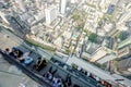 Bangkok, Thailand - September 27 2019: Top view group of people lined up and the city top views. Top view from king power