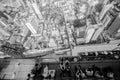 Bangkok, Thailand - September 27 2019: Top view group of people lined up and the city top views. Top view from king power