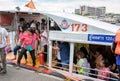 BANGKOK, THAILAND - SEPTEMBER 22: Unnamed rush hour commuters lines up to get off the public ferry 173 at the pier on Chaphraya