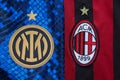 View of The New Inter Mian and AC Milan Crest on Soccer Jersey