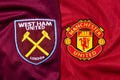 View of West Ham United and Manchester United Crest on Football Jersey