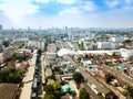 Bangkok, Thailand skyline in a residential area in the peaceful Chana district, from a bird`s-eye view of the city as a business