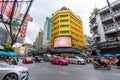 BANGKOK, THAILAND - 1.11.2019: Streets in the China town, Bangkok city. Traffic on street with the market on side. Heavy