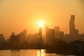 Bangkok Thailand sunrise skyline silhouette view withurban office buildings Royalty Free Stock Photo