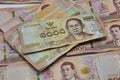 Stacks New Thailand money bank note value 1000 baht.