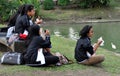 Bangkok, Thailand: Women Eating Lunch in Lumphini Park