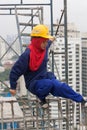 Bangkok, Thailand, women workers on the top of a building site Royalty Free Stock Photo