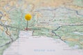 Bangkok, Thailand, Yellow Pin, Close-Up of Map. Royalty Free Stock Photo