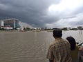 Bangkok: Thais watch practices the Royal Barge Procession. Royalty Free Stock Photo