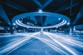 Bangkok tunnel intersection with car lights at Siam at night in Royalty Free Stock Photo