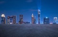 Bangkok urban cityscape skyline night scene with empty asphalt floor