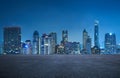 Bangkok urban cityscape skyline night scene with empty asphalt floor