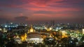 Bangkok view from golden temple at sunset over the traffic city with colorfulsky