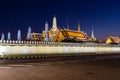 In Bangkok with Wat phra kaew temple at twilight time, The grand palace temple of the emerald buddha, official name is Wat Phra Si Royalty Free Stock Photo