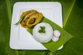 Bangla Cuisine Vorta, vaji, fish curry and vegetables curry platter. Royalty Free Stock Photo