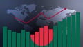 Bangladesh bar chart graph with ups and downs, increasing values, concept of economic recovery and business improving, businesses