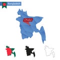 Bangladesh blue Low Poly map with capital Dhaka