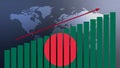 Bangladesh flag on bar chart concept with increasing values, economic recovery and business improving after crisis and other