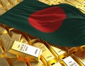 Bangladesh flag on golden bars 3d concept illustration