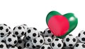 Bangladesh flag heart with a soccer ball background. Football banner. 3D Rendering