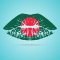Bangladesh Flag Lipstick On The Lips Isolated On A White Background. Vector Illustration.