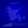 Bangladesh illuminated map with glowing dots. Dark blue space background. Vector illustration